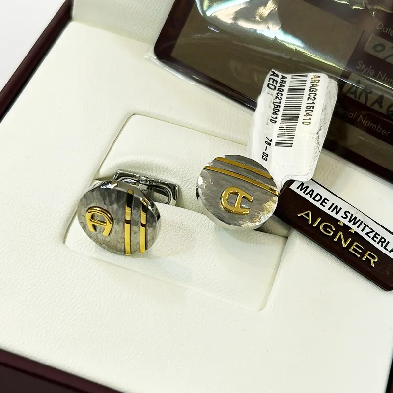 Aigner Lupo Steel & Gold Swiss Grade Men's Fashion  Cufflinks- ARAGC2150410